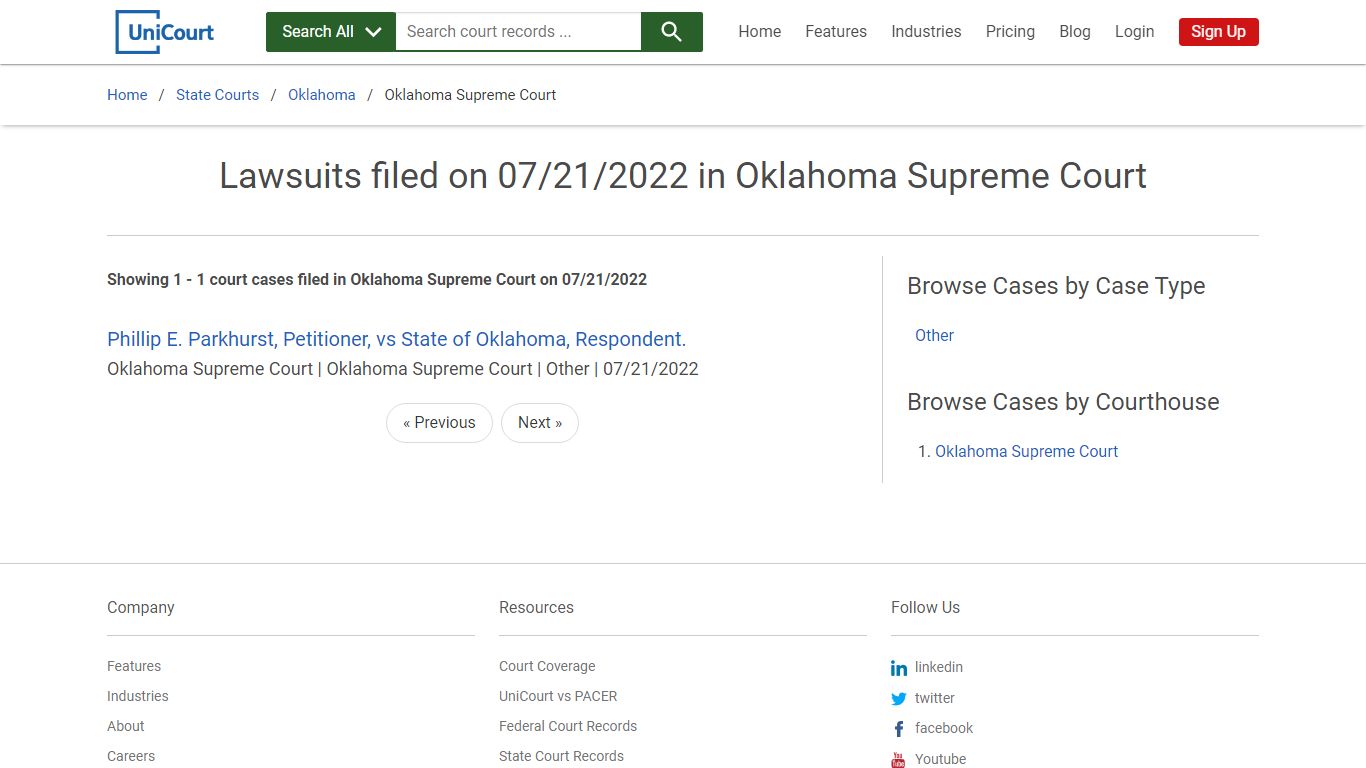 Lawsuits filed on 07/21/2022 in Oklahoma Supreme Court